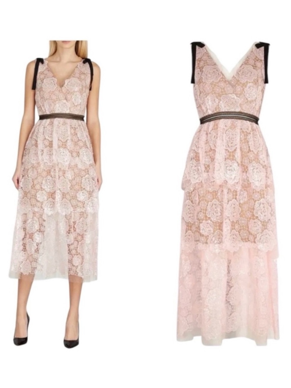 SELF-PORTRAIT Starlet Rose Pink Black Trim Limited Edition Lace Midi Dress